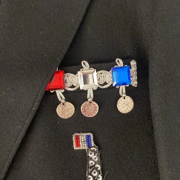 Vintage 90’s Overqualified men’s black wool jacket sequined Paris Eiffel Tower L - Picture 3 of 9